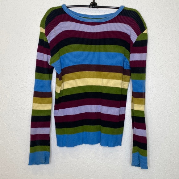 Vintage Sweaters - Vintage Y2K Colorful Striped Color Block Pullover Sweater Sz Lg Ribbed